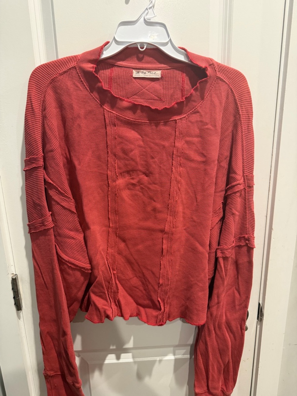 Free People Women's Red We The Free Ricky Thermal Long Sleeve Top Size Medium - Picture 1 of 4